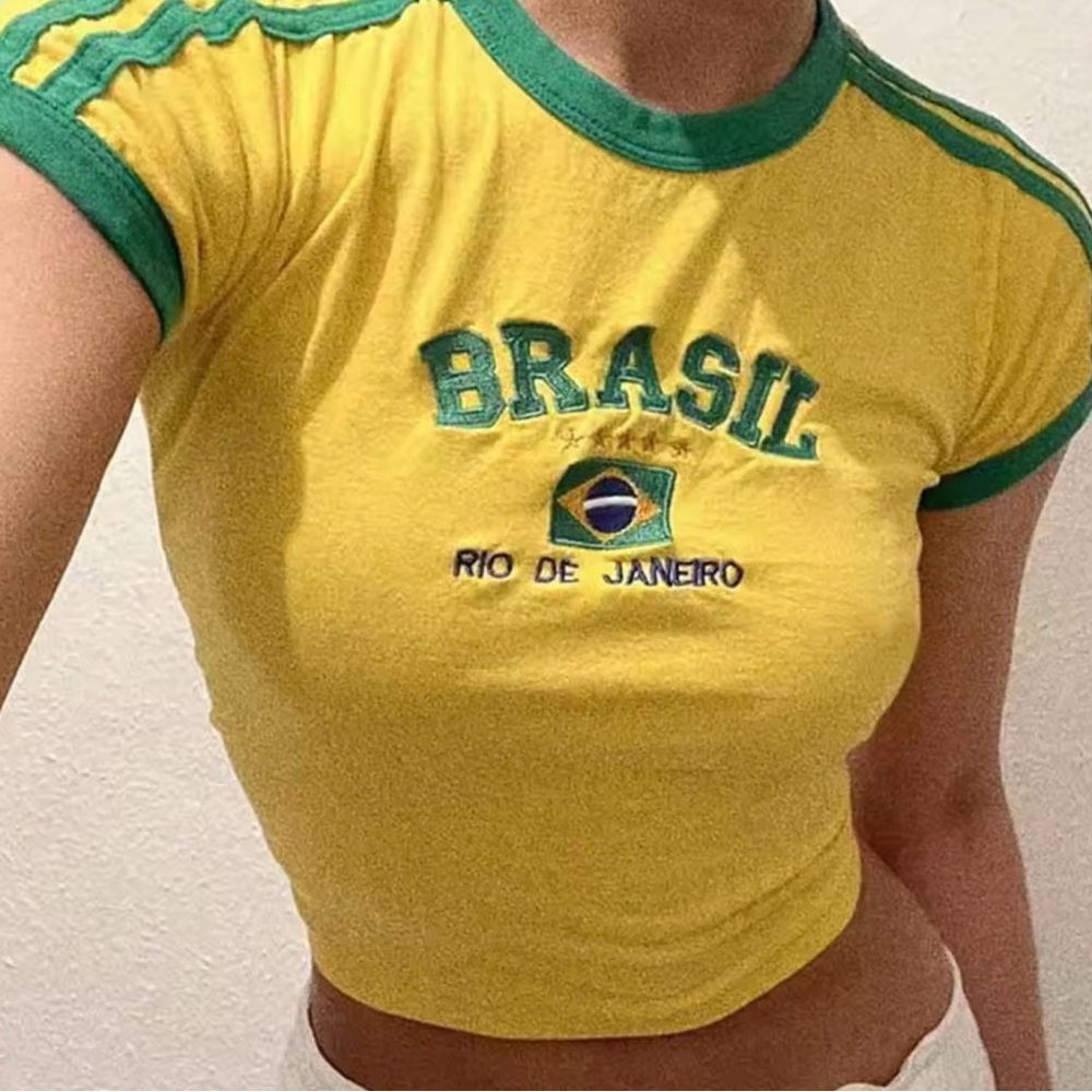 Yellow and Green Brasil Women's Top
